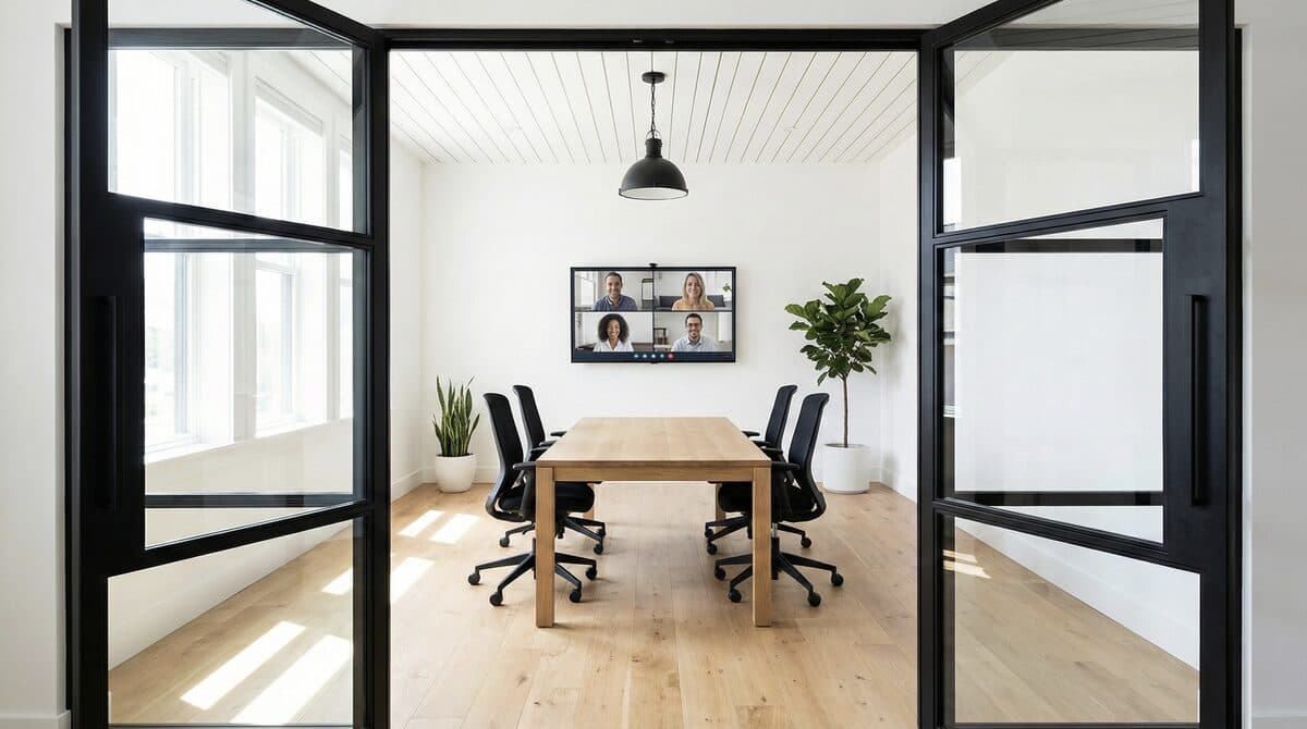 Sala riunioni moderna con schermo e videoconferenza a Viareggio