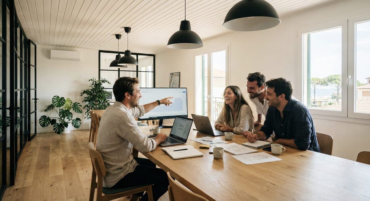 Team di startup al lavoro in uno spazio co-working moderno in Versilia